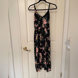 Old Navy black floral midi dress (size small)